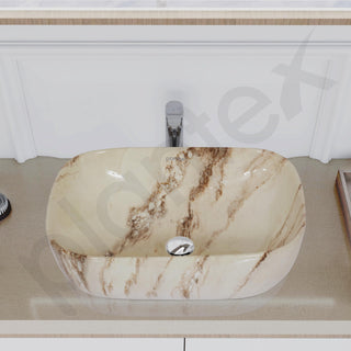 Plantex Ceramic Tabletop Washbasin/Bathroom Basin Sink/Wash Basin for Bathroom/Marble Basin/Basin for Restaurant, Hotel (Brown Veins, 18 x 13 x 5.5 Inch)