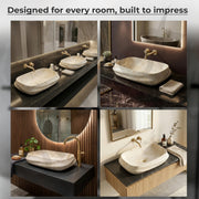 Plantex Wash Basin for Bathroom/Ceramic Table Top Washbasin/Countertop Vessel Sink Basin - (Cream Marble,  23 x 16 x 6 Inch)