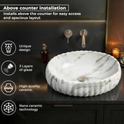 Plantex Ceramic Basin for Bathroom/Table Top Ceramic Basin/Washbasin for Bathroom (Marble Finish - 19.5 x 14 x 6 Inch)