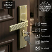Plantex Stainless Steel Door Lock Handle Set/ 6-Lever Lock Mechanism with 3 Years of Warranty/Mortise Lock with 3 Keys, Brass Lock Body & Cylinder - (DTM-661, Brass Antique)