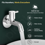 Plantex Short Body Bib Tap for Bathroom with Water-Saving Aerator/Wall Mount Bib Cock with Wall Flange and Teflon Tape/Brass Spindle Basin Tap for Home (MKS-1271-Mirror Chrome)