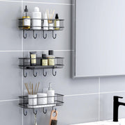 Plantex Drill Free Bathroom Shelf for Wall/Self Adhesive Shelf for Kitchen with Hooks & Magic Sticker/Bathroom Accessories Set - GI Steel (Pack of 3)