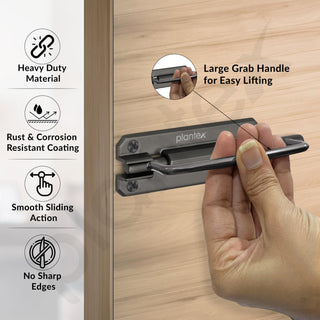 Plantex Door Stopper/5 Inch Baby Latch Kadi/Door Latch for Bathroom/Door Lock for Home/Office Doors - Pack of 3 (Satin Black)