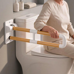 Plantex Resin Grab Bar for Toilet with Grip/24 inch Anti-Slip Handle for Bathroom Support - Pack of 1 (White & Wood)