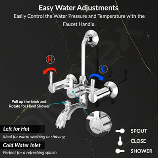 Plantex Pure Brass 3 In 1 Wall Mixer for Bathroom with L-Bend Provision for Overhead and Hand Shower/Water Saving Nozzle for Mixer Tap with Brass Wall Flange (Aq-1419-Chrome)