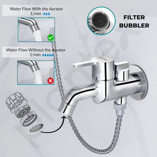 Plantex Pure Brass 2 in 1 Tap for Washing Machine with Water Saving Aerator/2-Way Bib Cock for Bathroom with Brass Wall Flange & Teflon Tape (ORE-1405, Chrome)