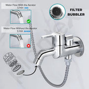 Plantex Pure Brass 2 in 1 Tap for Washing Machine with Water Saving Aerator/2-Way Bib Cock for Bathroom with Brass Wall Flange & Teflon Tape (ORE-1405, Chrome)