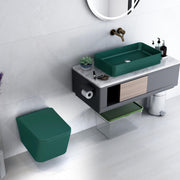 Plantex Ceramic Rimless Wall Hung Western Commode with Rectangular Ceramic Washbasin Combo/P Trap Commode for toilet/Tabletop Wash Basin for Bathroom (Aqua Green)
