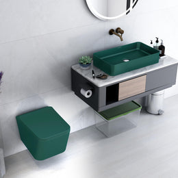 Plantex Ceramic Rimless Wall Hung Western Commode with Rectangular Ceramic Washbasin Combo/P Trap Commode for toilet/Tabletop Wash Basin for Bathroom (Aqua Green)