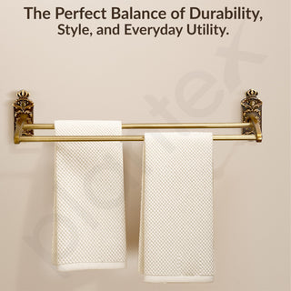 Plantex Antique Dual Towel Rod for Bathroom/Towel Holder/Hanger/Bar/Bathroom Accessories (24 Inch,Brass-Antique Finish)