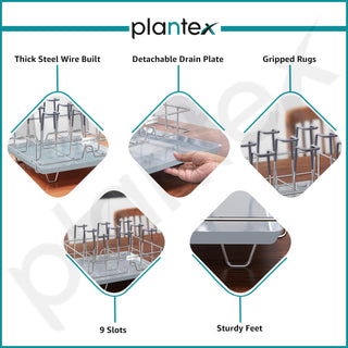 Plantex Stainless Steel Glass Holder for Kitchen/Mug Holder with Detachable Drain Tray/Glass Stand for Kitchen/Dining Table/Stand for 9 Glass(Chrome)
