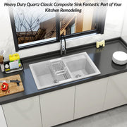 Plantex UV Protected Kitchen Sink/Quartz Sink for Kitchen/Double Bowl with Coupling and Hose Pipe (Mosaic Grey - 31x18inch)