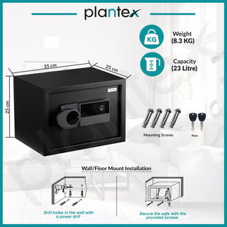 Plantex 23 Litre Digital Safe Locker for Home/Safe Locker Box with Touchscreen Panel/User Dual Code Access with Emergency Key Locks/Locker for Home Jewellery/2 Years Warranty By Plantex (Black)