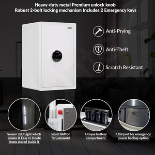 Plantex Digital Safe Locker For Home/82 Ltr Safety Locker Box with Biometric/LED Light Touchscreen Display & Dual Code Access Master User/Emergency Key/2 Years Warranty By Plantex - (White)