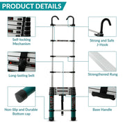 Plantex 2.9m (9.5 ft.) Aluminium Telescopic Ladder/10-Steps Portable Ladder with Removable Hooks/Foldable Multipurpose Collapsible Ladder for Home & Outdoor Use/2 Years of Warranty By Plantex-(Green)