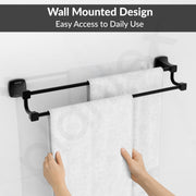 Plantex Space Aluminium Double Towel Rod/Towel Hanger for Bathroom/Towel Stand/Bathroom Accessories (24 inch - Black Powder Coated)