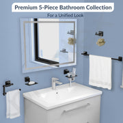 Plantex 304 Grade Stainless Steel Bathroom Accessories Set of 5 - Towel Rod/Hand Napkin Hanger for Wash Basin/Soap Case/Toothbrush Holder/Robe Hook - Squaro (Black)