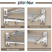Plantex Folding Towel Rack with Magnetic Hook Rail/Stainless Steel 24 Inch Towel Holder with 5 ABS J-Shape Hooks for Bathroom/Wall Mounted Towel Stand for Clothes – Chrome