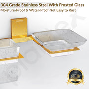 Plantex 304 Grade Stainless Steel Glass Soap Dish with Tumbler Holder/Soap Stand/Toothbrush Holder/Bathroom Accessories - Crystal (PVD Gold)