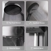 Plantex Haven Shower Panel for Bathroom with Piano Switches & Temperature Display/Rainfall Showerhead with Waterfall Outlet/Hand Shower with Hose Pipe & Clamp - (6013-GA)