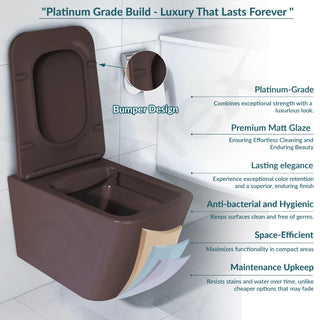 Plantex Imported Ceramic Wall Hung Western Commode/P Trap Commode for Toilet with Soft Close Toilet Seat Cover (Square Matt- Brown)