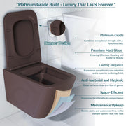 Plantex Imported Ceramic Wall Hung Western Commode/ P Trap Commode for Toilet with Soft Close Toilet Seat Cover (Square Matt- Brown)