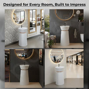 Plantex Pedestal Basin for Bathroom/Acrylic Resin & Quartz Designer One Piece Pedestal Free Standing Round Wash Basin for living Room/Hotel (White)