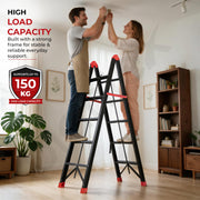 Plantex Ladder for Home 5 Steps/Foldable Step Ladder with Anti-Skid Wide Steps/Heavy-Duty Steel A-Frame Ladder/150 kg Capacity - Pack of 1 (GT-5, Black & Red)
