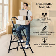 Plantex Hercules Pro 4-Step Foldable Ladder for Home with 150 kg Load Capacity/Heavy-Duty Steel Ladder/Anti-Slip Wide Step/Strong, Stable & Multi-Purpose (Black)