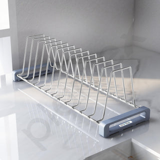 Plantex Premium-Grade Stainless Steel Plate Stand for Kitchen/10 SlotPlate Oraganizer for Kitchen Cabinet/Dish Rack Stand with Anti-Scratch Base(Size-6Inches, Slot- 10, Pack of 1)