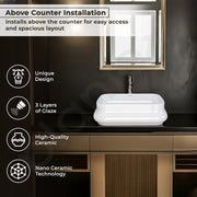 Plantex Platinum Ceramic Wash Basin/Washbasin for Bathroom/Tabletop Wash Basin with 10 Years Glaze Warranty by Plantex/ (Glossy White - 18 x 14 x 5 Inch)