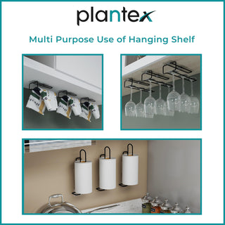 Plantex Self-Adhesive Wine Glass Rack/Holder Upside Down Glass Hanging Shelves Organizer For Pubs/Kitchen/Bars/Kitchen Accessories- Pack Of 3 (Black)