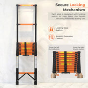 Plantex 4.7m (15.41 ft.) Telescopic Ladder/Carbon Steel 12-Steps Portable & Compact Ladder/Foldable Multipurpose Collapsible Ladder for Home & Outdoor Use - (Orange)