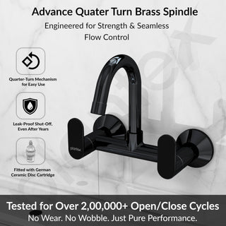 Plantex Pure Brass Sink Mixer Tap Hot and Cold with Water Saving Aerator/360° Swivel Spout fo Sink Tap with Brass Wall Flange -7 Year Warranty by Plantex (ORN-214-Black)