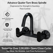 Plantex Pure Brass Sink Mixer Tap Hot and Cold with Water Saving Aerator/360° Swivel Spout fo Sink Tap with Brass Wall Flange -7 Year Warranty by Plantex (ORN-214-Black)