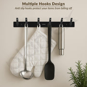 Plantex Wall Hooks for Hanging Cloth/Stainless Steel Towel Hangers/Bathroom Robe Hooks/Door Hangers/Square Wall Hook/Hook Rail for Hanging Keys - 6 Hooks (Pack of 1, PVD Black)