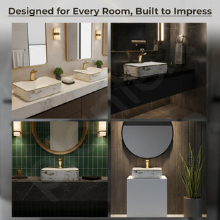 Plantex Table Top Washbasin For Bathroom/Designer Ceramic Basin/Countertop Vessel Sink Basin - Indo-European Collection (EQTT-224, 19 x 15 x 5.5 Inch)