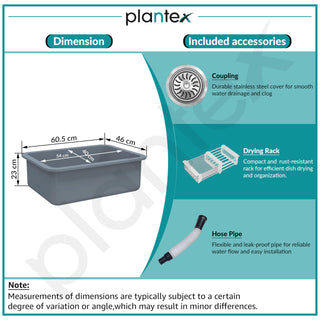 Plantex Matt German Engineered Technology Quartz Sink For Kitchen/UV Protected Kitchen Sink/Single Bowle Sink For Home (Smoke Grey-18X24 Inch)