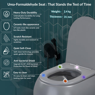 Plantex Imported Ceramic Wall Mounted Commode/Rimless Washdown Western Commode Toilet/Western Toilet with Soft Close Seat Cover - P Trap (Matt Grey)