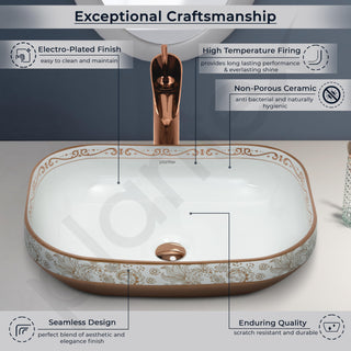 Plantex Table Top Wash Basin For Bathroom/Designer Ceramic Basin/Countertop Vessel Sink Basin - Indo-European Collection (20 x 14.5 x 5.5 Inch)