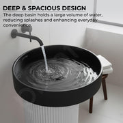 Plantex Acrylic Resin & Qaurtz Pedestal Basin for Bathroom/One Piece Pedestal Free Standing Round Wash Basin for living Room/Hotel (Black & White)