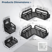 Plantex Stainless Steel Corner Shelf for Bathroom/4in1 Self Adhesive Bathroom Shelf with Soap Dish And Tumbler Holder/Bathroom Organiser Without Drill(Black, Combo)