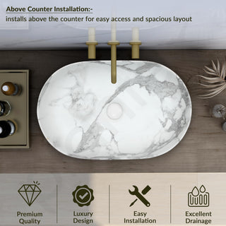 Plantex Tabletop Washbasin for Bathroom/Designer Ceramic Hand Wash Basin/Oval Countertop Basin/Home/Office (22x13.5x6 Inch - White & Grey)