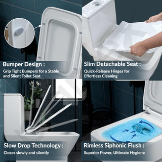 Plantex Siphonic Flush System Rimless Ceramic Commode/S Trap Western Toilet with Siphonic Vacuum Flush/One Piece Western Commode With Soft Close Toilet Seat - (White)