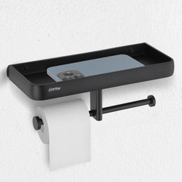Plantex Self Adhesive Aluminium Dual Toilet Paper Holder for Bathroom/Tissue Paper Roll Holder with Mobile Stand/Toilet Paper Roll Holder/Bathroom Accessories - (Black)
