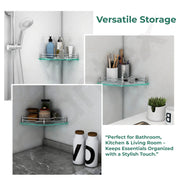 Plantex Glass Corner Shelf for Bathroom Organiser /  Transparent Glass Shelf for Living Room/ Kitchen Shelves / Bathroom Corner Organizer Shelf- ( 9x9 Inches Flower - Pack of 1)