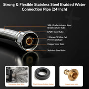 Plantex Stainless Steel Leak Proof Geyser Connection Pipe | 24 Inch Hot & Cold Water Geyser Pipe |  Set of 2  | G1/2 Thread | Connection Pipe for Water Heater, Mixer & Sink | Chrome(pk-2)