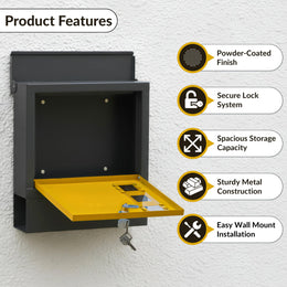 Plantex Heavy Duty GI Steel Letter Box/Suggestion Box/Wall Mount Mail with Magazine Holder/News Paper Holder Box for Home/Office/Hotel - (Yellow & Black)