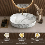 Plantex Ceramic Tabletop Washbasin for Bathroom/Designer Hand Wash Basin/Oval Countertop Basin/Home/Office (22x13.5x6 Inch - White & Grey)
