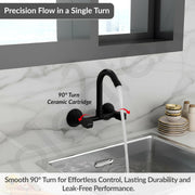 Plantex Sink Mixer Tap for Kitchen with 360Â° Swivel Spout/Hot and Cold Water Tap with Wall Flange and Teflon Tape/Brass Spindle Sink Tap (Black)